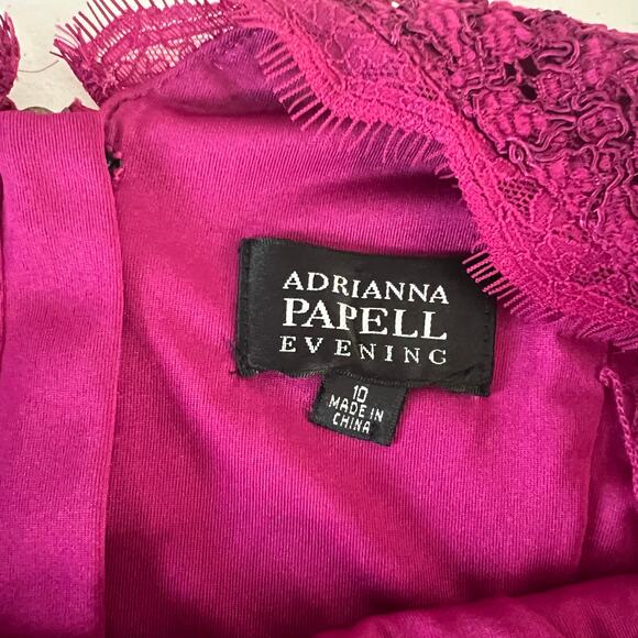 Adrianna Papell Evening Dress Long Sleeve Lace Sheath Fuchsia Size 10 - Picture 3 of 16